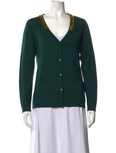 Pre-owned Kate Spade Wool V-neck Sweater In Green
