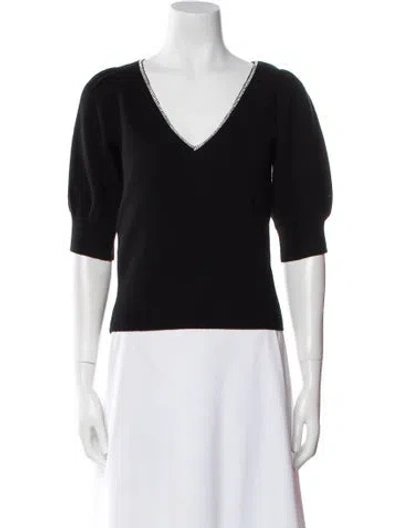 Pre-owned Kate Spade Wool V-neck Sweater W/ Tags In Black