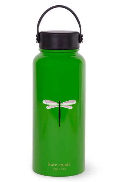 Kate Spade Xl Dragon Fly Stainless Steel Water Bottle In Green