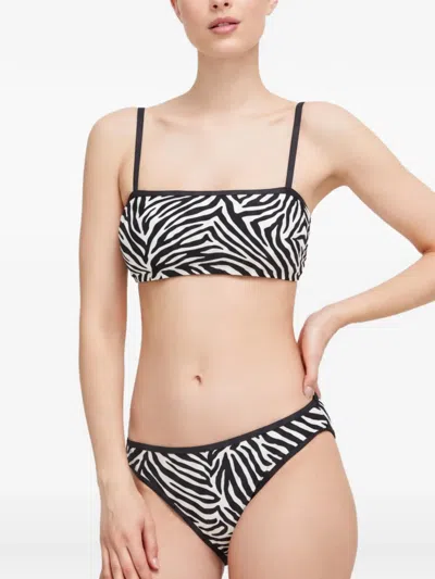 Kate Spade Zebra-print Tie Bikini Top In Black