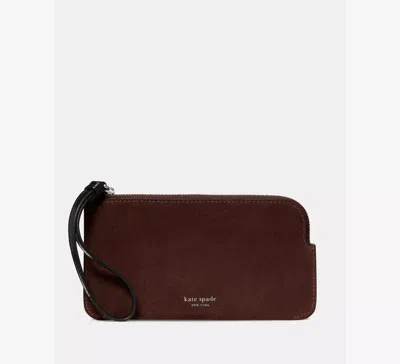 Kate Spade Zippy Suede And Shiny Leather Wristlet In Brown