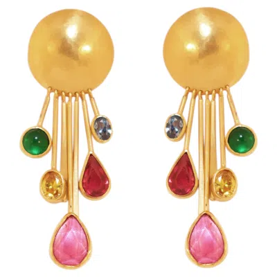 Pre-owned Katerina Makriyianni Best Seller Rain Of Colours Earrings, Vermeil & Zircons By  In Multi