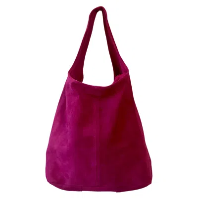 Katerina Nyc Women's Pink / Purple Suede Zip-top Shoulder Bag - Fuchsia In Pink/purple