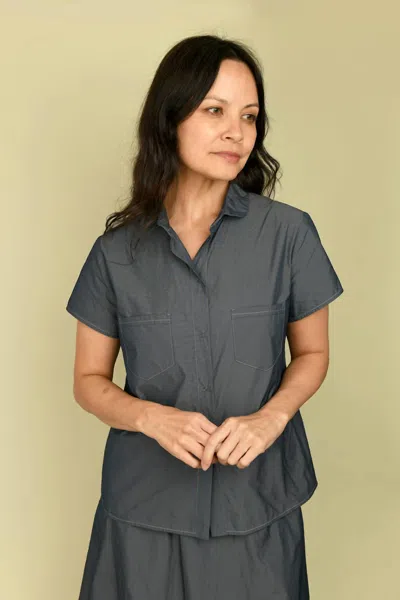Katharina Hovman Straight-fit Button Down Blouse In Denim In Gray