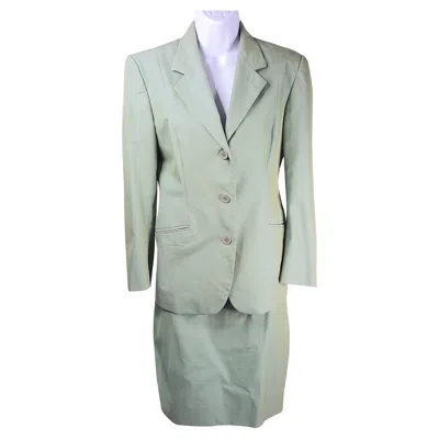 Pre-owned Katharine Hamnett 1991 Runway Look1  Felted Collar & Fitted Green Skirt Suit