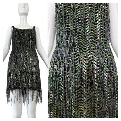 Pre-owned Katharine Hamnett London 1996 Vintage Runway Heavily Beaded Dress In Black