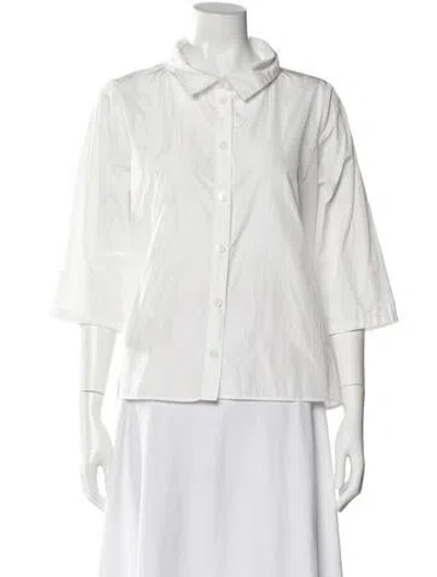 Pre-owned Katharine Hamnett Three-quarter Sleeve Button-up Top In White