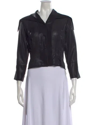 Pre-owned Katharine Hamnett V-neck Three-quarter Sleeve Button-up Top In Black