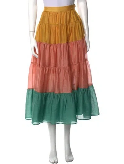 Pre-owned Katharine Kidd Colorblock Pattern Long Skirt In Orange