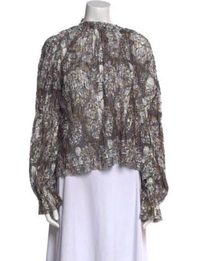 Pre-owned Katharine Kidd Floral Print Mock Neck Blouse In Multi