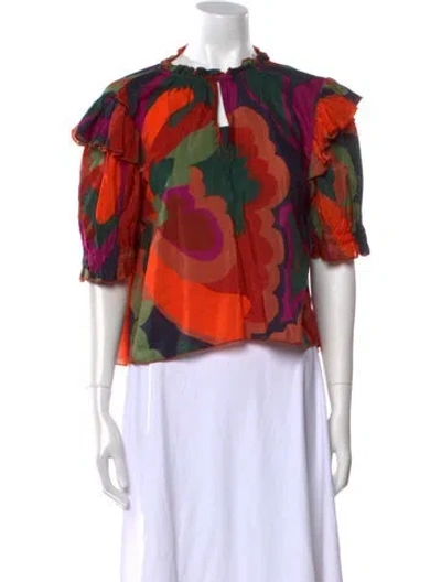 Pre-owned Katharine Kidd Silk Floral Print Blouse In Orange