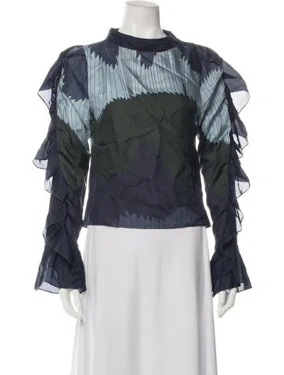 Pre-owned Katharine Kidd Silk Printed Top In Blue