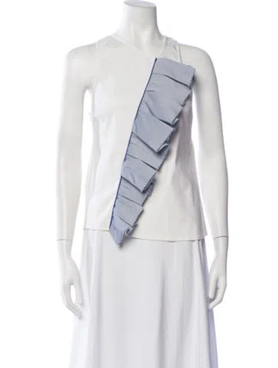 Pre-owned Katharine Kidd Striped Crew Neck Top In White