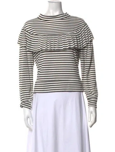 Pre-owned Katharine Kidd Striped Mock Neck Top In White