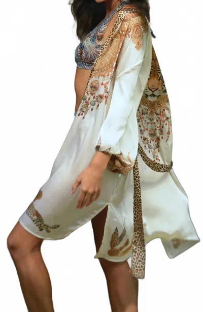 Katherina Loretta Tempting Tiger Kimono In Ivory, Bronze And Gold