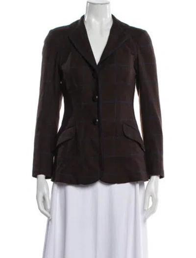 Pre-owned Katherine Hooker Wool Plaid Print Blazer In Brown