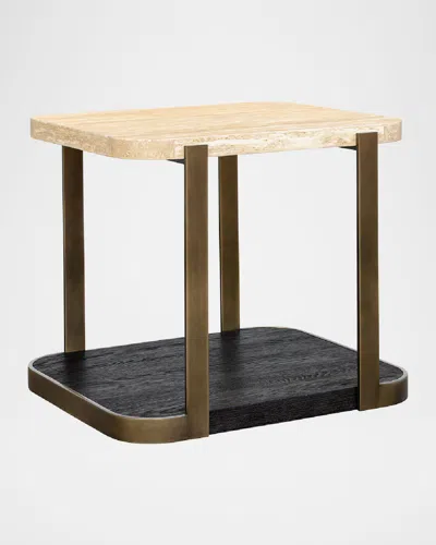 Katherine Noble By Bmc Braxton End Table In Bronze, Travertine