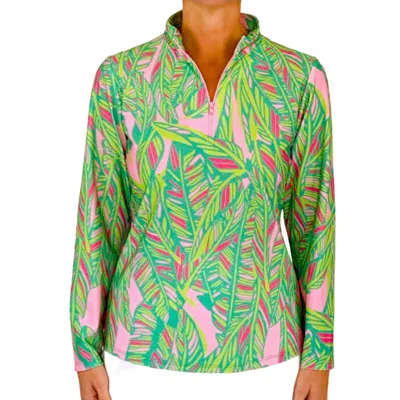 Katherine Way Ana Maria Pullover In Abstract Leaves Pink Lime In Multi