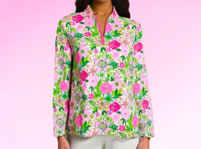 Katherine Way Anna Maria Pullover Top In Nancy's Garden Pink And Green In Multi