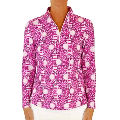 Katherine Way Anna Maria Pullover Top In Peace Love Pickleball Fuchsia In Multi