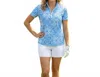 Katherine Way Bayside Short Sleeve Zip Neck Top In Marrakech Express Blue In Blue