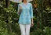 Katherine Way Boca Tunic Top In Flower Burst Hawaii Blue In Multi