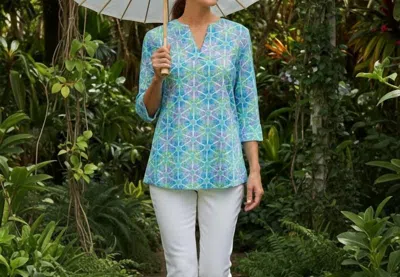 Katherine Way Boca Tunic Top In Flower Burst Hawaii Blue In Multi