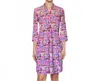 Katherine Way Doral 3/4 Sleeve Polo Dress In Talk Derby To Me Souvenir Print In Purple