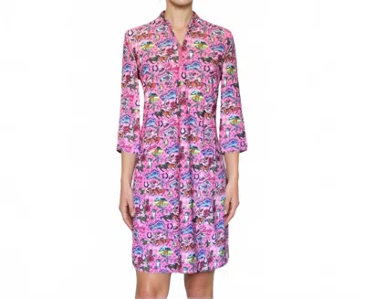Katherine Way Doral 3/4 Sleeve Polo Dress In Talk Derby To Me Souvenir Print In Purple