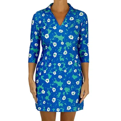 Katherine Way Rockport Dress In Watercolor Floral Royal Aqua Tides In Multi