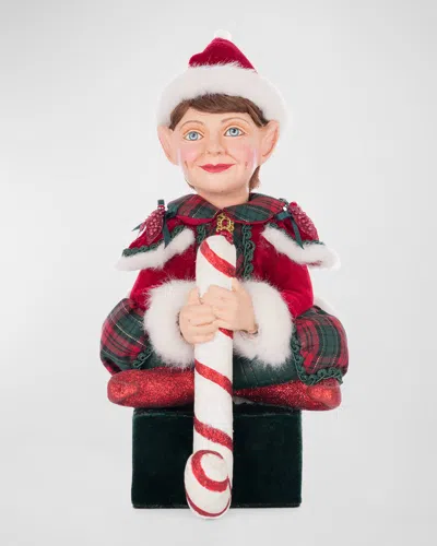 Katherine's Collection Sitting Elf With Giftbox Stocking Holder In Multi