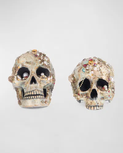Katherine's Collection Tabletop Jewel Encrusted Skulls, Set Of 2 In Brown