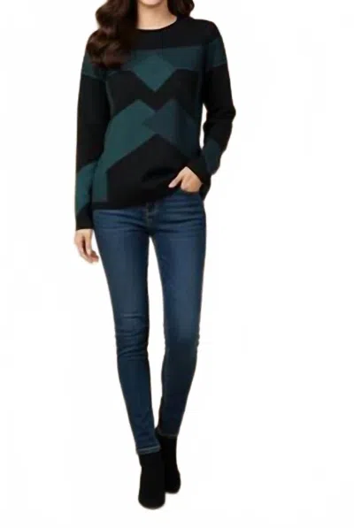 Kathie K Comfortable Knit Sweater In Green/black In Multi