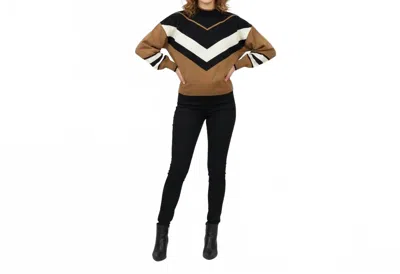 Kathie K Mock Neck Knit Sweater In Brown Combo In Black