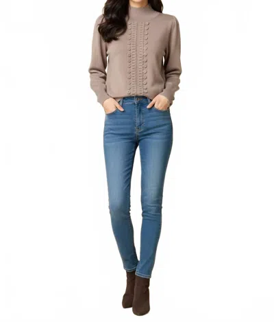 Kathie K Mock Neck Knit Sweater In Khaki /grey In Brown