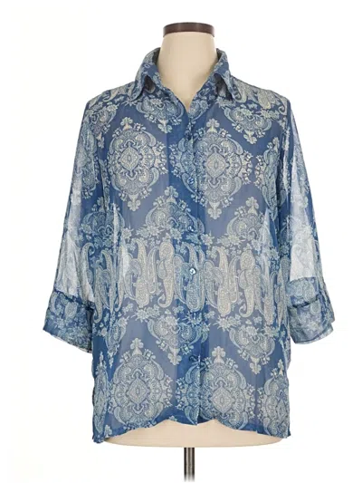 Pre-owned Kathie Lee 3/4 Sleeve Button Down Shirt In Blue