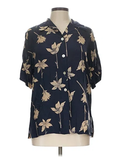 Pre-owned Kathie Lee Short Sleeve Silk Top Blue Floral Pattern Collared Neckline Tops
