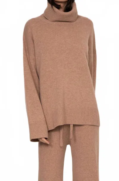 Kathryn Mccarron Charlie Oversized Cashmere Turtleneck Top In Almond In Brown
