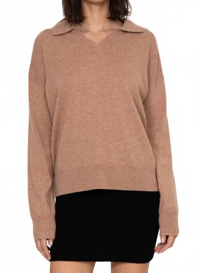 Kathryn Mccarron Luna Collared Cashmere Crew Sweater In Almond In Brown