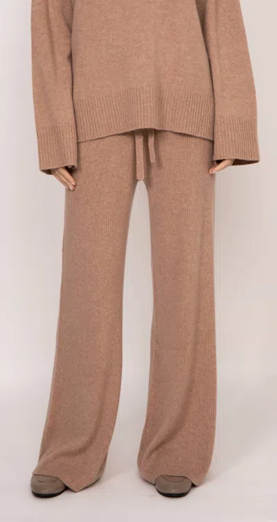 Kathryn Mccarron Maya Ribbed Cashmere Wide Leg Pant In Almond In Pink