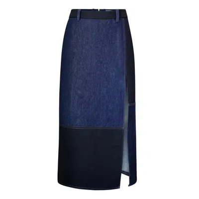Kathy C Vang Women's Blue Demi Colorblock Midi Denim Skirt
