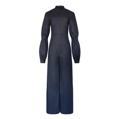 Kathy C Vang Women's Blue Sloane Wide Leg Dark Denim Jumpsuit