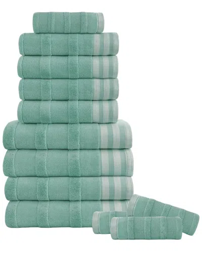 Kathy Ireland 12pc Stripe Jacquard Kyoto Towel Set In Green