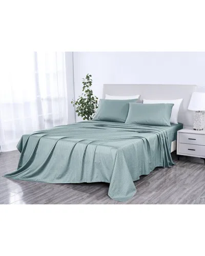 Kathy Ireland 500 Thread Count Damask Stripe Sheet In Green