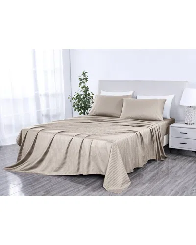 KATHY IRELAND KATHY IRELAND 500 THREAD COUNT DAMASK STRIPE SHEET SET WITH OPTIFIT