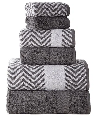 Kathy Ireland 6pc Chevron Jacquard Towel Set With Letsdry In Gray