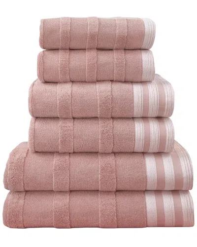 Kathy Ireland 6pc Stripe Jacquard Kyoto Towel Set In Pink