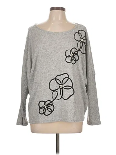 Pre-owned Kathy Ireland Long Sleeve Top Gray Boatneck Tops