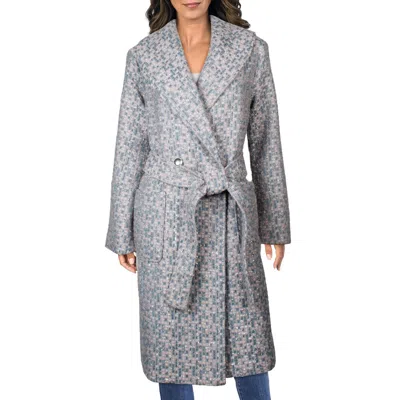Kathy Ireland Womens Plaid Metallic Long Coat In Multi