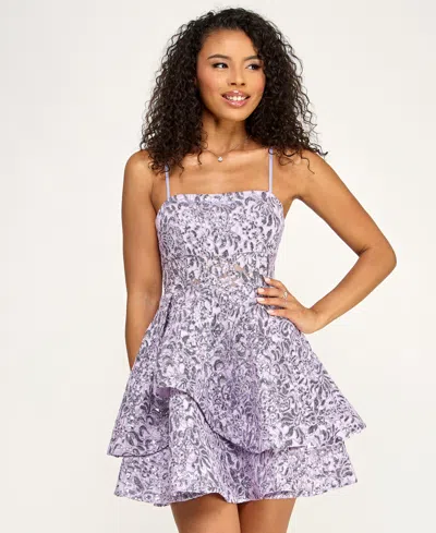 Katia Rae Emerald Sundae Juniors' Sequined Square-neck Dress In Purple